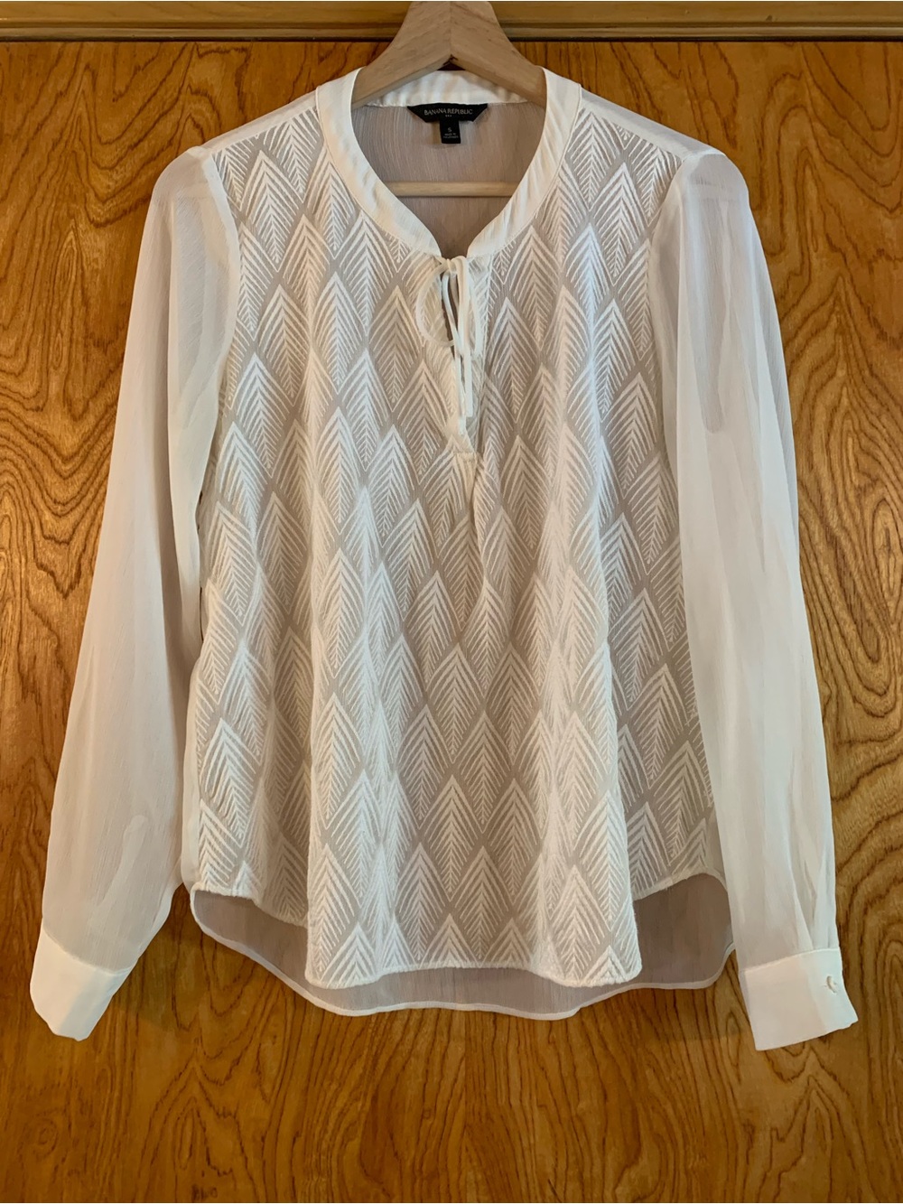Banana Republic White Sheer Geometric-Front Blouse